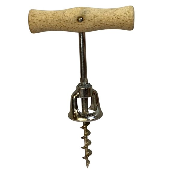 Vintage Classic Direct Pull Wooden Handle Metal Corkscrew Italy T Retro MCM Bar - Picture 1 of 8